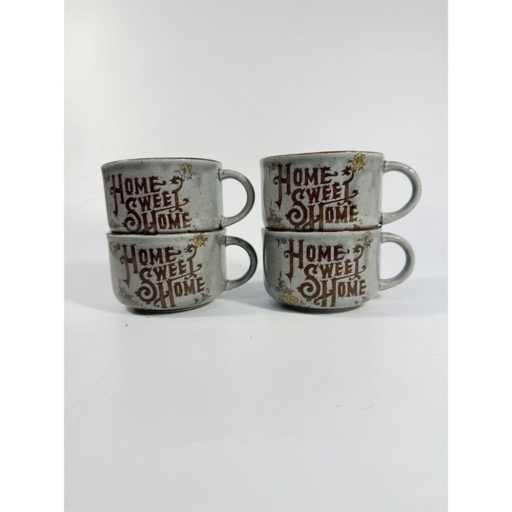 Stoneware Wide Mouth Coffee Mugs Large Soup Mug Set 4 Home Sweet Home Japan - Picture 2 of 11